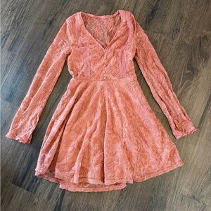 Miami Coral Lace Long Sleeve Dress